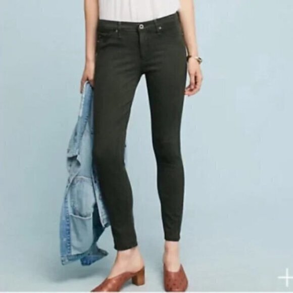 AG Abbey Mid Rise Super Skinny Ankle Sateen Jean in Dark Olive Army Green Sz 25R - Picture 1 of 8